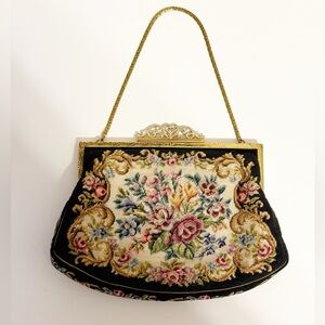 Vintage 1940s NBM Australian Petit Pointe Floral Tapestry Bag